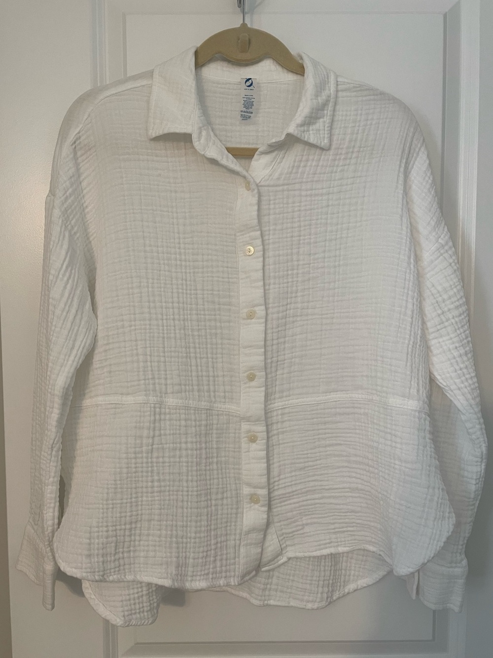 Lou & Grey White Gauzy Flowy Button-Up Shirt Sz M
